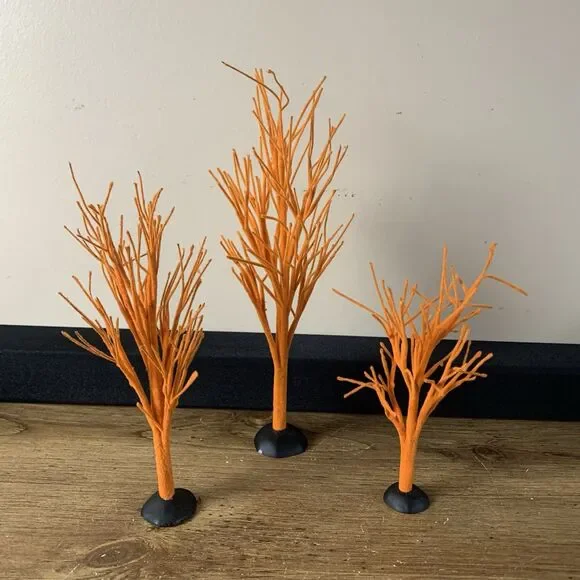 DEPT 56 Halloween Village Accessories Orange Bare Branch Trees Set Of 3 4024047 - Picture 4 of 7